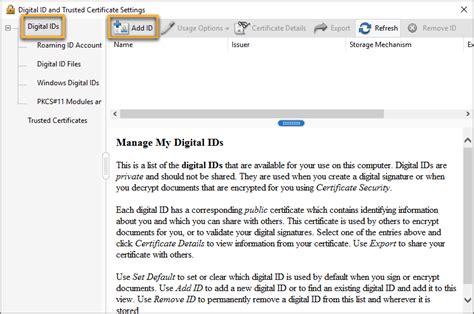 adobe acrobat digital id manager